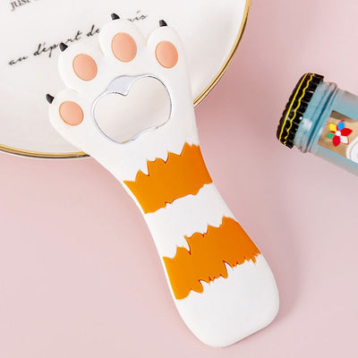 Cat Paw Bottle Opener Multifunctional Cute Cartoon Vibrant Colors Magnet Silicone Bottle Opener with Fridge Magnet for Home Horizontal Stripes White