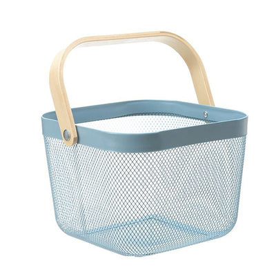 Fruit Colander Metal Material Comfortable Portable Handle Wear Resistant Practical Vegetable Drain Basket for Kitchen Blue