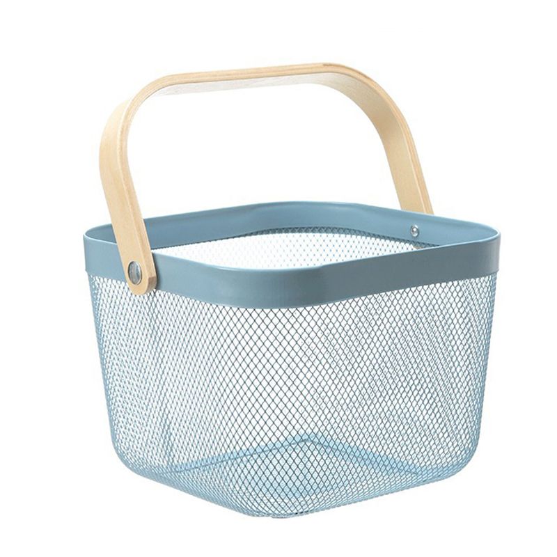 Fruit Colander Metal Material Comfortable Portable Handle Wear Resistant Practical Vegetable Drain Basket for Kitchen Blue