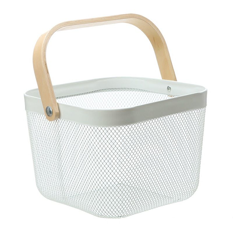 Fruit Colander Metal Material Comfortable Portable Handle Wear Resistant Practical Vegetable Drain Basket for Kitchen White