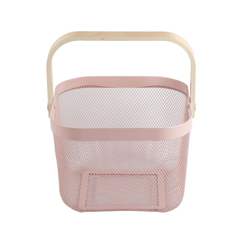 Fruit Colander Metal Material Comfortable Portable Handle Wear Resistant Practical Vegetable Drain Basket for Kitchen Pink