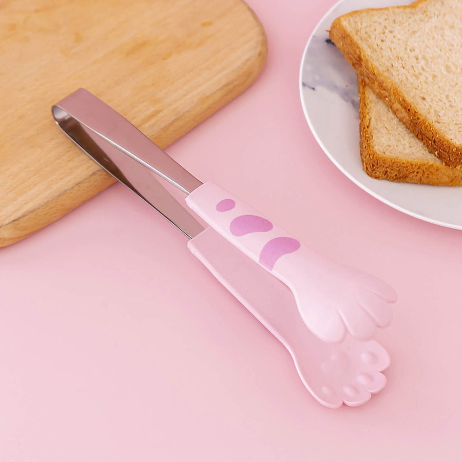 Kitchen Cooking Tong Cute Cat Paw Shape Stainless Steel Small Salad Barbecue Food Tong Pink S