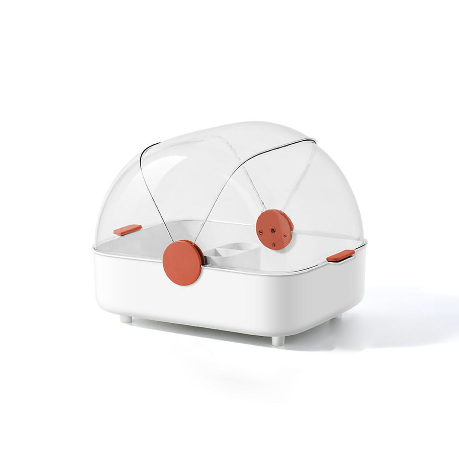 Tableware Storage Box Multifunctional Chopsticks Dishes Drying Box with Cover Kitchen Utensil White Orange