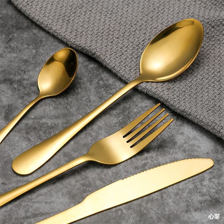 Flatware Set Portable Stainless Steel Steak Knife Fork Spoon Tableware Thickened Tableware Set Golden Small Spoon