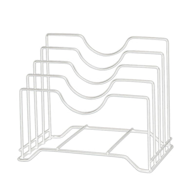 Chopping Board Storage Rack Iron 4 Slots Integrated Pot Lid Holder for Kitchen Countertop White