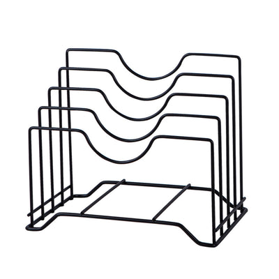Chopping Board Storage Rack Iron 4 Slots Integrated Pot Lid Holder for Kitchen Countertop Black