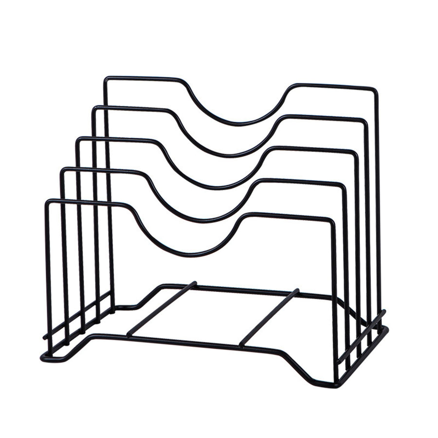 Chopping Board Storage Rack Iron 4 Slots Integrated Pot Lid Holder for Kitchen Countertop Black