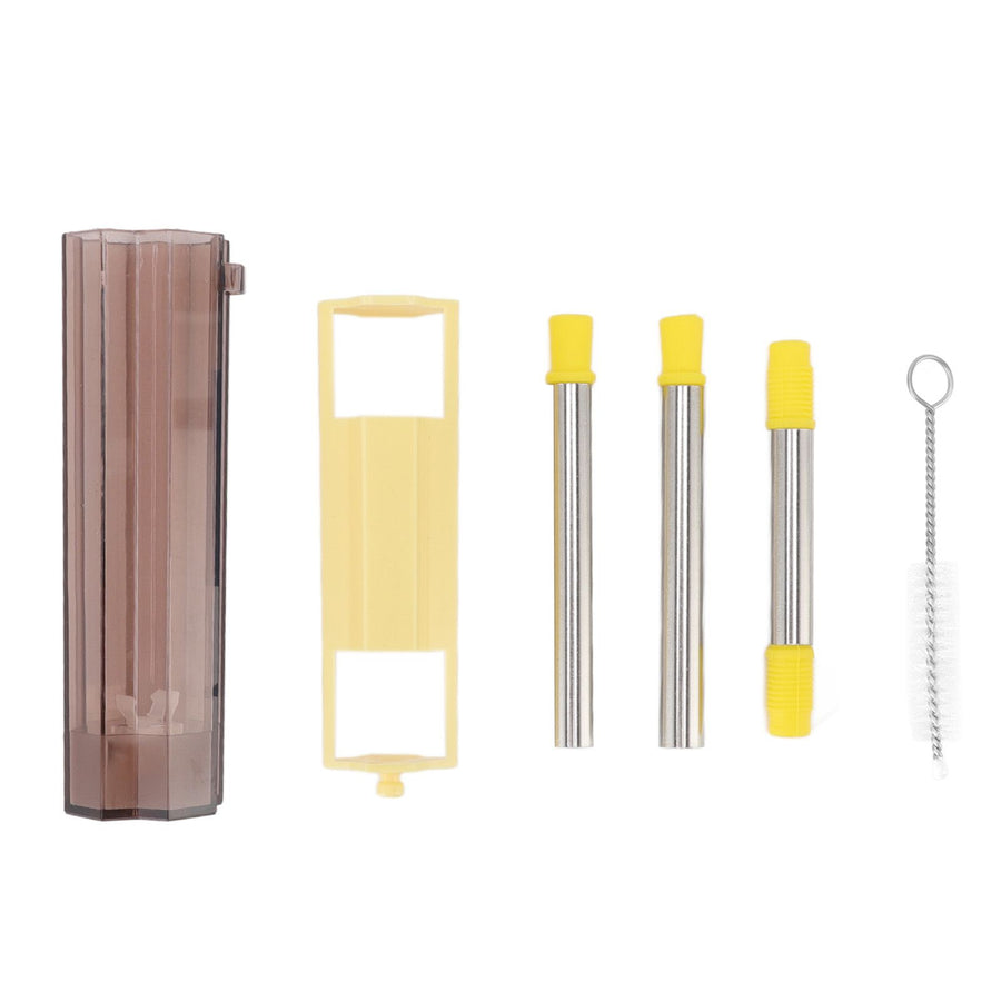 Collapsible Straw Stainless Steel Portable Easy to Clean Foldable Straw with Cleaning Brush for Home Office Outdoor Yellow