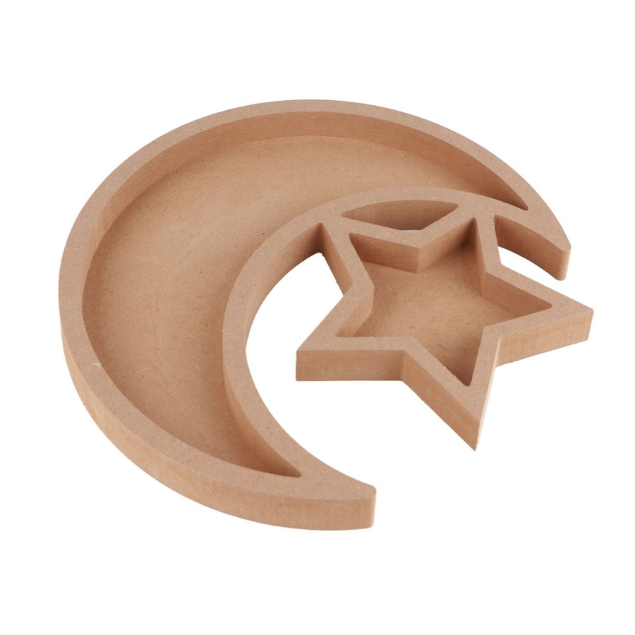 Eid Wooden Dessert Tray Cute Shape Multifunctional Ramadan Wood Moon Tray for Home Ramadan Party Garden Decor