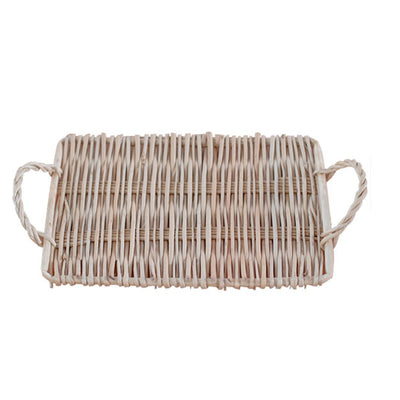 Woven Rattan Decorative Tray Handheld Woven Fruit Snack Bread Tray with Handle for Serving Breakfast Kitchen Natural Color Square