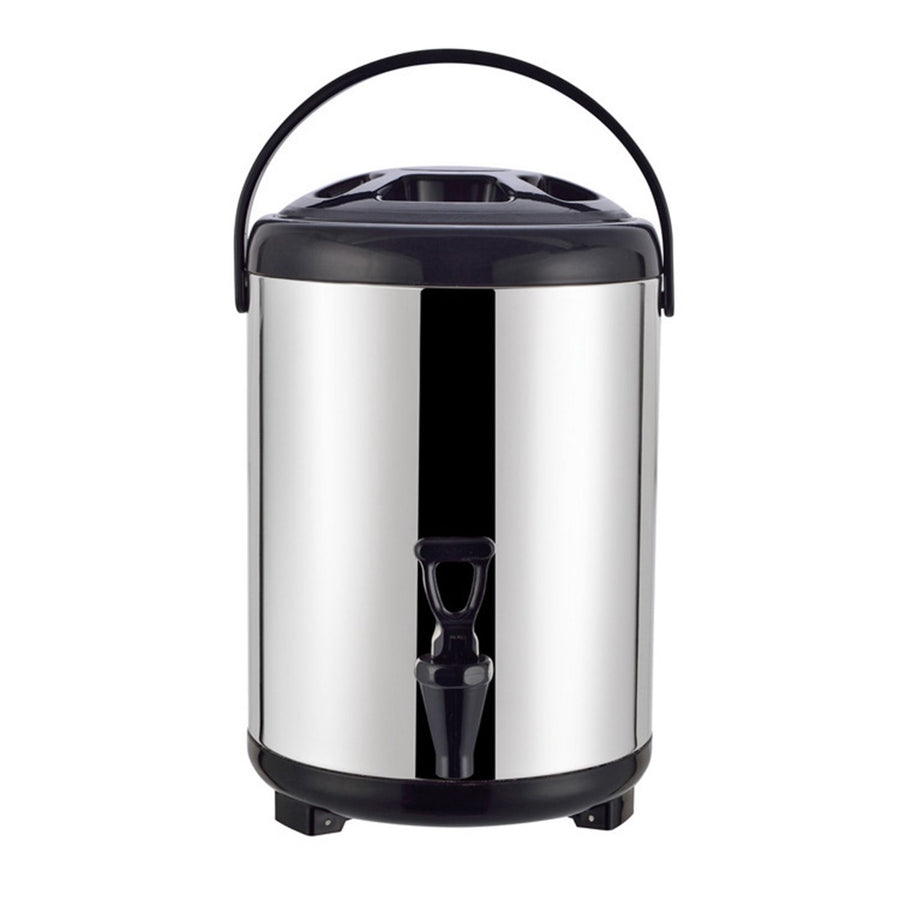 Insulated Hot and Cold Beverage Dispenser Bucket Stainless Steel Beverage Dispenser with Spigot for Milk Tea 8L Steel Color (Black Cover)