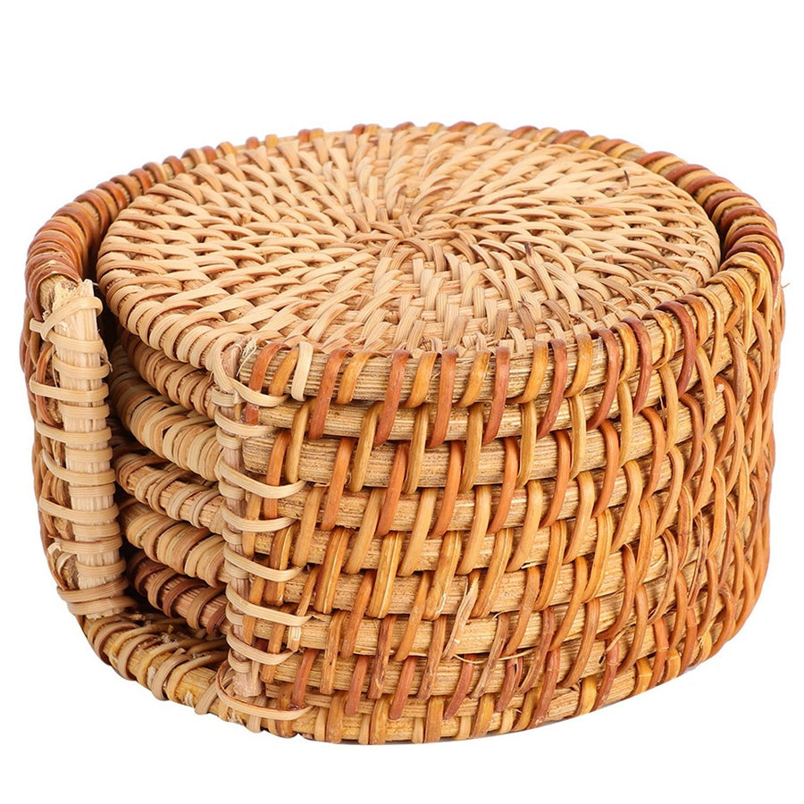6 PCS Rattan Coasters Hand Made Teacup Coasters Set Insulated Rattan Cup Placemat Teacup Accessories 13cm / 5.1in