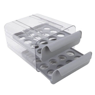 Egg Drawer Double Layer Transparent 32 Lattice Large Capacity Egg Storage Box for Refrigerator Grey
