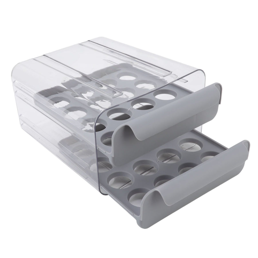 Egg Drawer Double Layer Transparent 32 Lattice Large Capacity Egg Storage Box for Refrigerator Grey