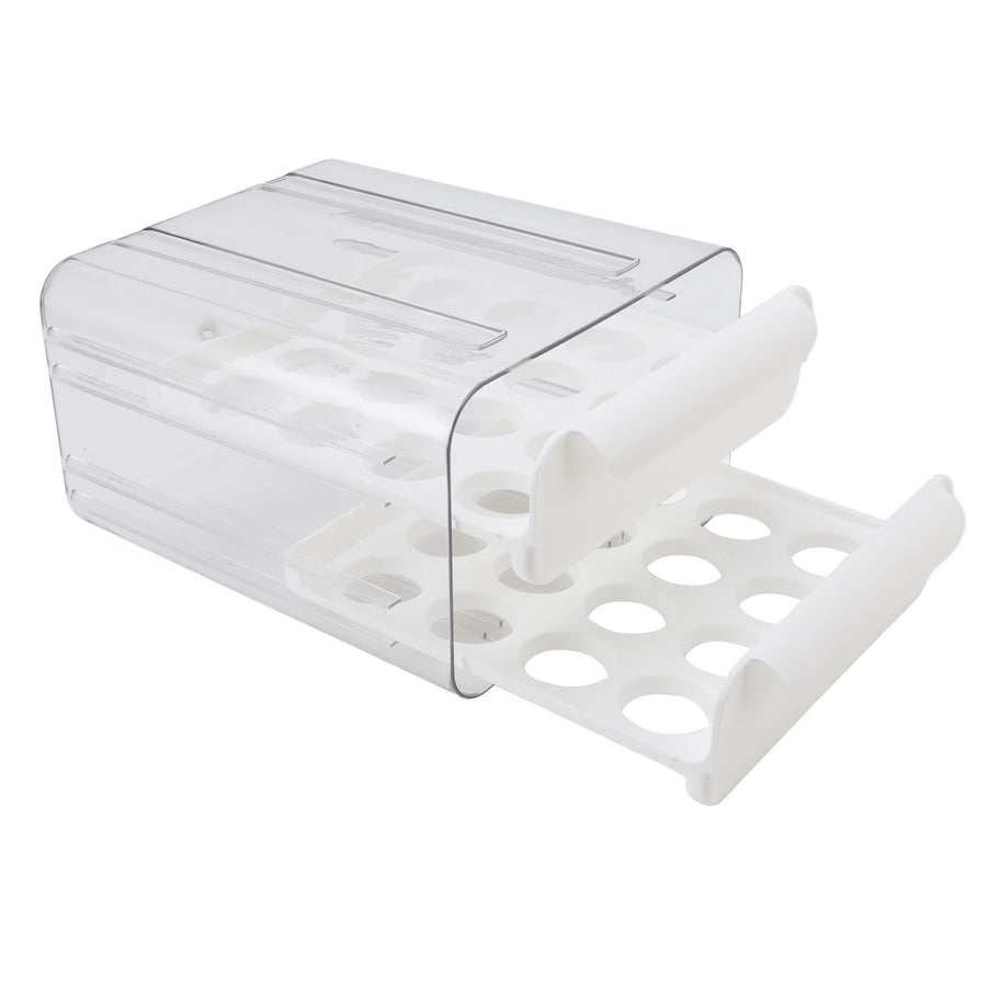 Egg Drawer Double Layer Transparent 32 Lattice Large Capacity Egg Storage Box for Refrigerator White