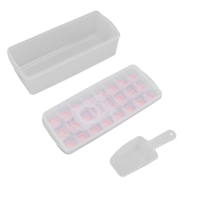 Ice Cube Tray Safe Healthy Easy Release Stackable 24 Cubes Multipurpose Ice Maker Mold with Lid for Popsicles Puddings Pink