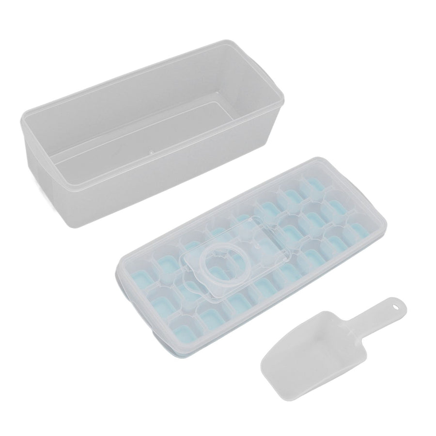 Ice Cube Tray Safe Healthy Easy Release Stackable 24 Cubes Multipurpose Ice Maker Mold with Lid for Popsicles Puddings Blue