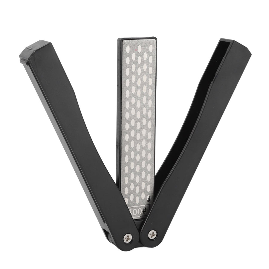 Double Sided Sharpener Portable Emery Fan Shaped Folded Pocket Sharpener for Outdoor Garden Black