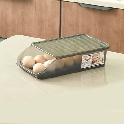 Egg Storage Box Plastic Automatic Rolling Transparent Thickened Grooved Egg Storage Container for Refrigerator Kitchen Black