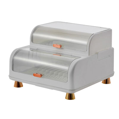 Draining Bowl Rack Plastic Tableware Drainer Storage Box Dish Chopsticks Drying Box with Lid White
