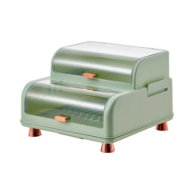 Draining Bowl Rack Plastic Tableware Drainer Storage Box Dish Chopsticks Drying Box with Lid Light Green