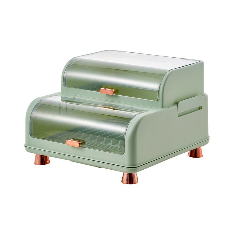 Draining Bowl Rack Plastic Tableware Drainer Storage Box Dish Chopsticks Drying Box with Lid Light Green