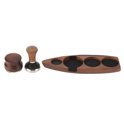 3pcs Coffee Tamper Holder Walnut Wood Rubber Stainless Steel Boat Shaped Distributor Rack Coffee Accessories For 51/53mm Base 51mm Tamper 51mm Distributor
