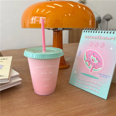 Plastic Coffee Cup Large Capacity Cute Water Cup With Straw Lid for Summer Cold Drinking Summer Coffee Shop 470ml