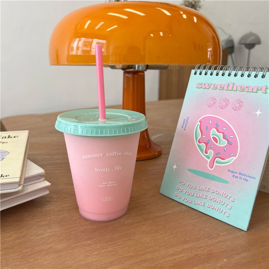 Plastic Coffee Cup Large Capacity Cute Water Cup With Straw Lid for Summer Cold Drinking Summer Coffee Shop 470ml