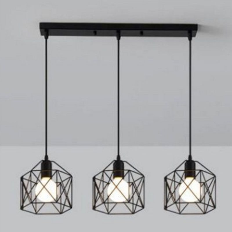 Pendant Light Modern Simple Style Industrial Robust Small Chandelier Hanging Light for Bedroom Aisle 3 Headed Straight Plate No Bulb