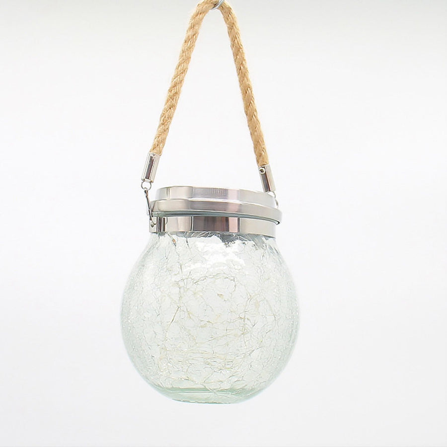Cracked Glass Solar Lantern 30 LEDs Waterproof Outdoor Solar Hanging Jar Light for Patio Courtyard Festival Warm White