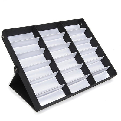 18 Grids PU Leather Eyeglass Glass Display Storage Cases Folding Cover Sunglasses Box Organizer Holder
