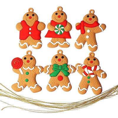 6PCS Gingerbread Man Ornaments Traditional Gingerbread Man Doll Hanging Christmas Tree Ornament Holiday Decorations