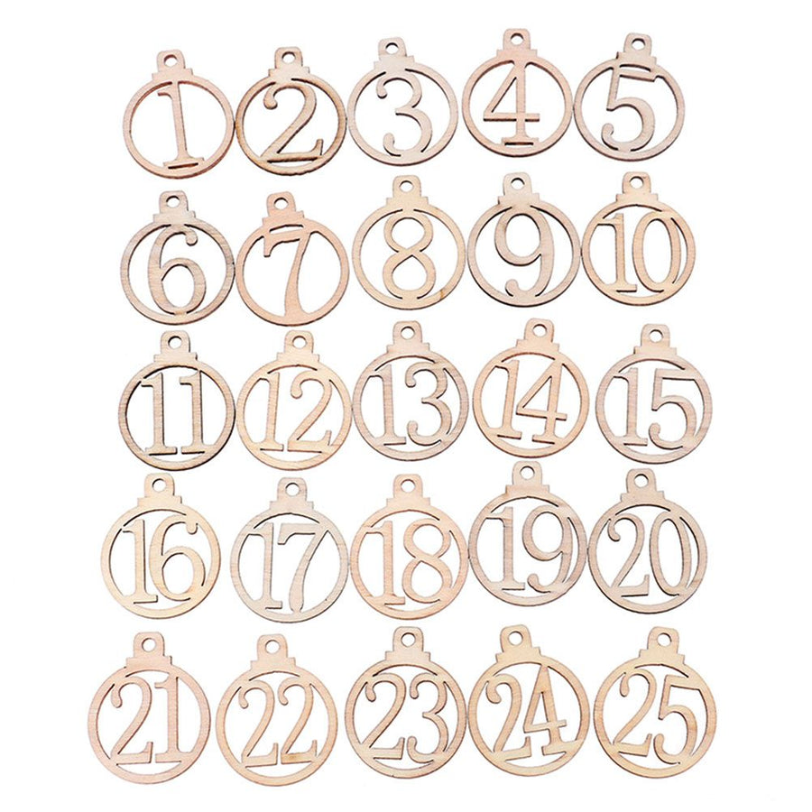 25pcs Christmas Calendar Tags 1-25 Wooden Christmas Advent Calendar Gift Tags Home Party Christmas Advent Calendar