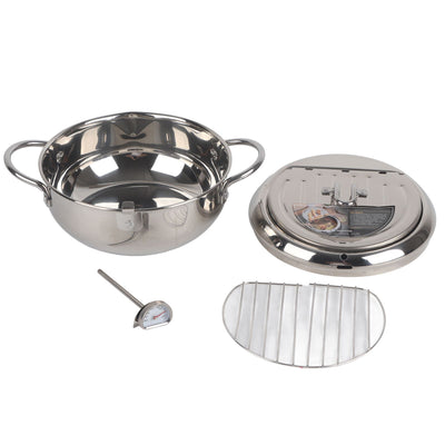 Stainless Steel Deep Frying Pan Japanese Tempura Fryer with Thermometer Control Non Stick Frying Pan for Kitchen