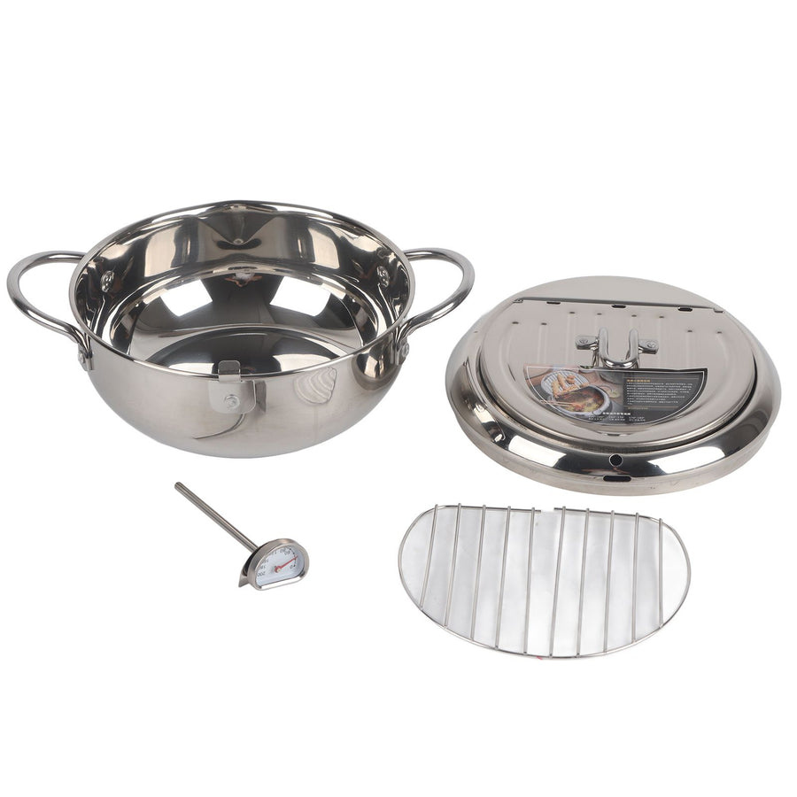 Stainless Steel Deep Frying Pan Japanese Tempura Fryer with Thermometer Control Non Stick Frying Pan for Kitchen