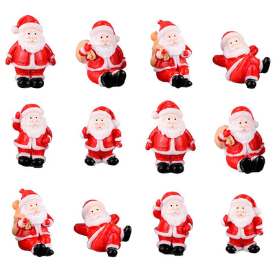 12PCS Christmas Miniature Figurines Santa Claus Tabletop Figurines Resin Gardening Props Christmas Gifts for Kids Friends