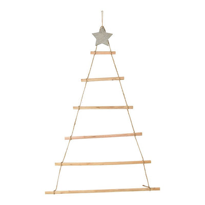 Wooden Hanging Ornaments with Star and Rope Decoration for Wall Christmas Tree