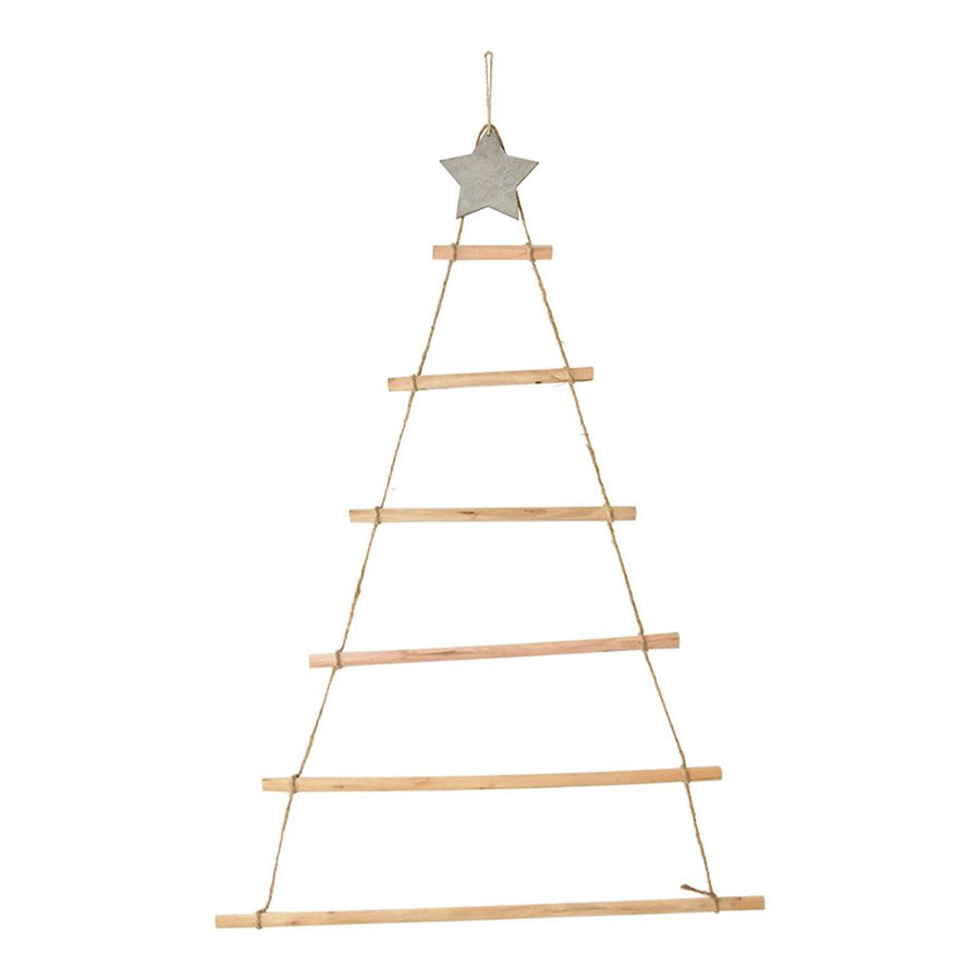 Wooden Hanging Ornaments with Star and Rope Decoration for Wall Christmas Tree