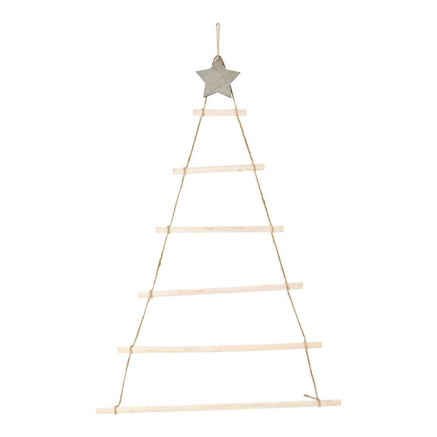 Wooden Hanging Ornaments with Star and Rope Decoration for Wall Christmas Tree