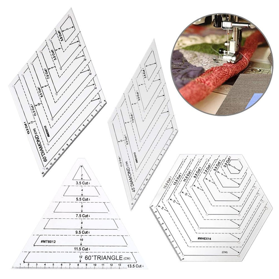 4 pcs/set Sewing Ruler Acrylic Handmade Quilt Templates Stencil Grade Ruler Triangles Hexago Patchwork Rulers DIY Sewing Tools