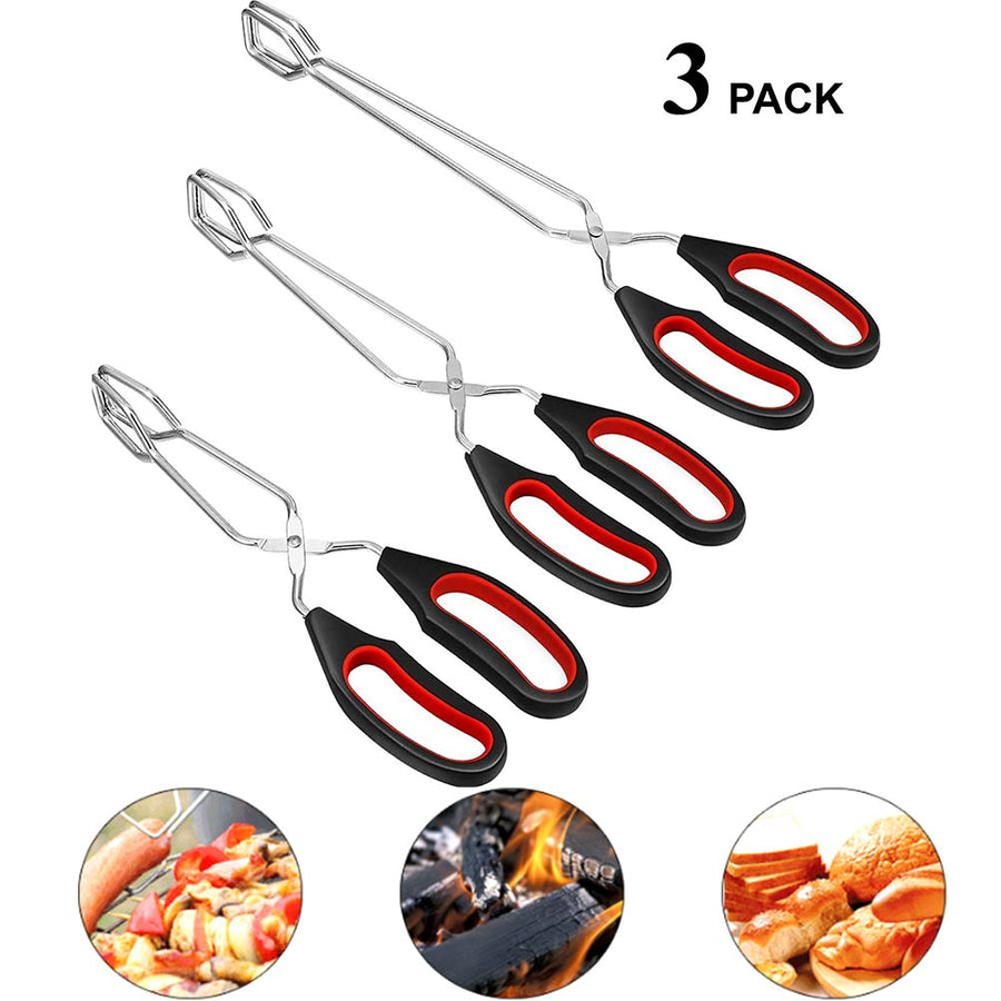 3PCS Scissor Tongs 12Inch/ 11Inch/ 9Inch Barbecue Scissor Tong Stainless Steel Tongs with Plastic Silicone Kitchen Baking Grilling Wire Tongs