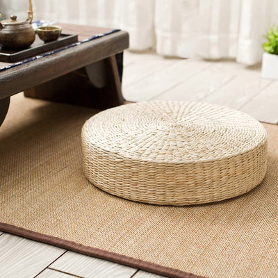 Chair Seat Mat Grass Cushion Pad Floor Mat Yoga Zen Handmade Round Straw Weave Pillow for Garden Dining Room Living Room Home Decor
