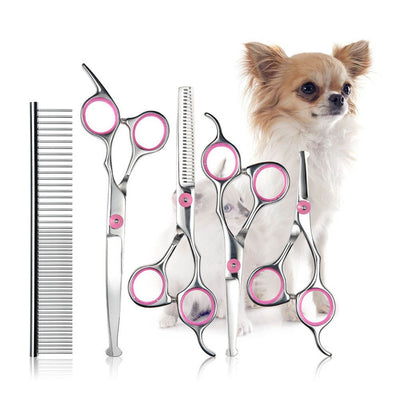 6Pcs/Set Pet Dog Hair Cutting Professional Scissors Hairdressing Shears Thinning Tool Kit with Comb Clearing Cloth