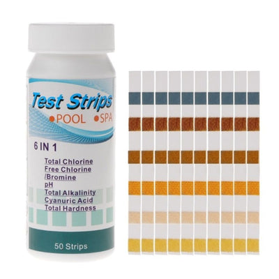 6 in 1 Water Test Strips Water Quality Testing Stripes in Pool Spas for Total Chlorine Free Chlorine Bromine Total Alkalinity Cyanuric Acid and Total Hardness