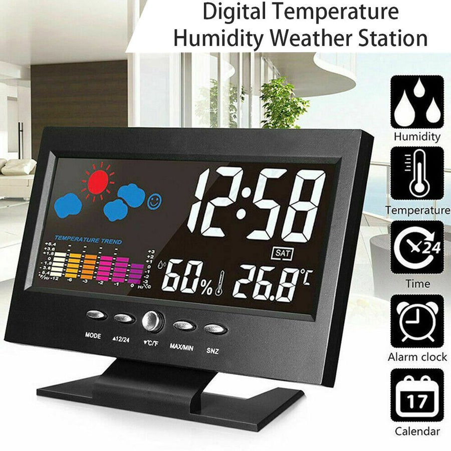 Intelligent Digital Display Weather Clock Wireless Temperature Humidity Meter with Calendar Large Screen Alarm Clock