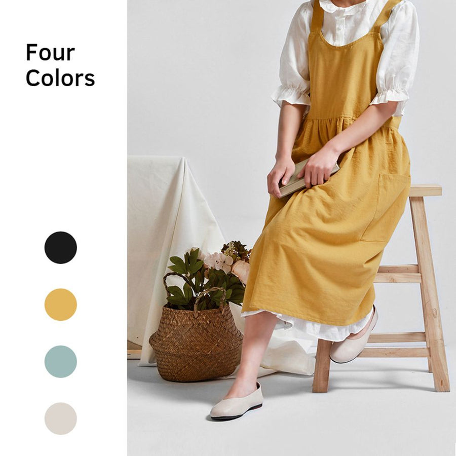 Women Kitchen Cooking Apron with 2 Front Pockets Cotton Linen Apron Coffee Shops Flower Shops Work Cleaning Aprons