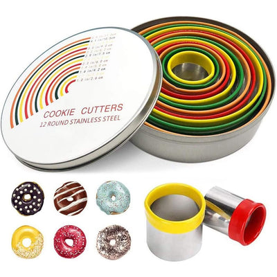 12PCS/Set Round Biscuit Cutter Stainless Steel Cutter Set Pastry Cutters for Donut and Scone Circle Cutter Cake Ring Molds