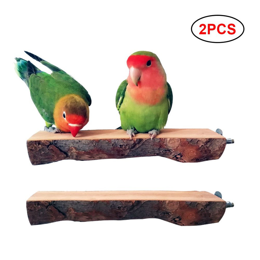 2PCS Wooden Bird Perch Stand Parrot Platform Hanging Perch Toy Bird Cage Accessories