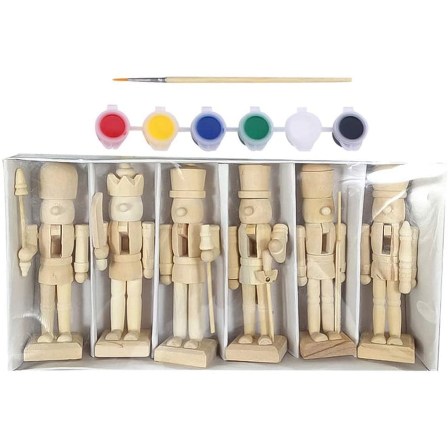 6pcs 12cm Christmas Nutcracker Ornament Set Wooden Nutcracker Character Soldier Toy Wooden Doll Figurine Painting Toy